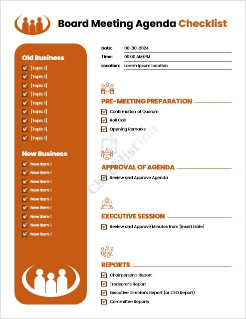 Board Meeting Agenda Checklist