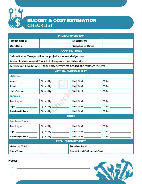 Budget and Cost Estimation Checklist