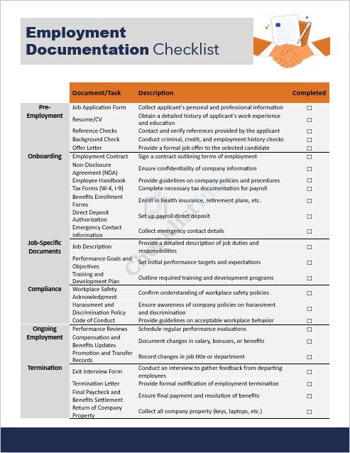 Employment Documentation Checklist Format