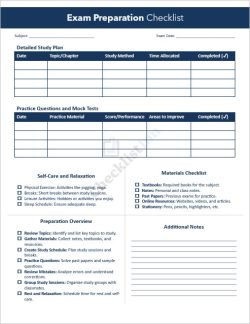 Exam Preparation Checklist Template