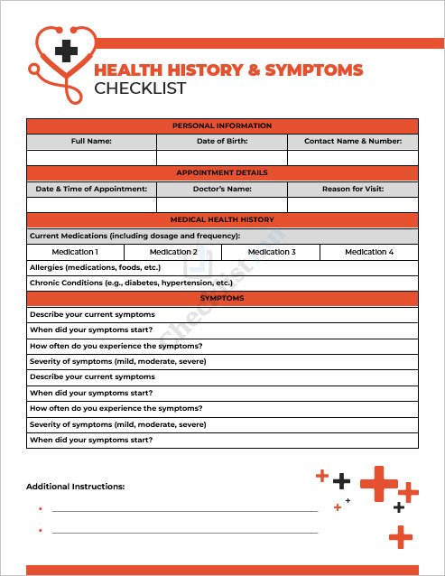 Health History and Symptoms Checklist