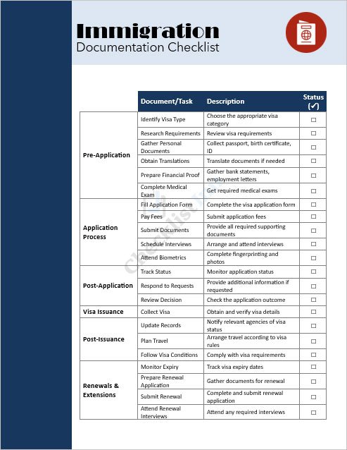 Immigration Documentation Checklist Template
