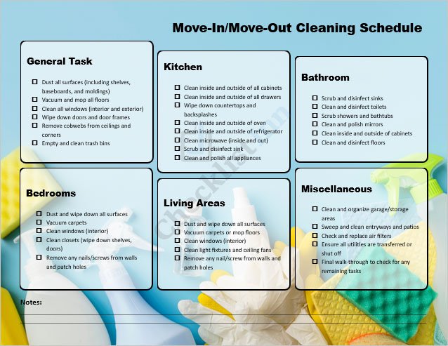 Move-In/Move-Out Cleaning Schedule Checklist Template