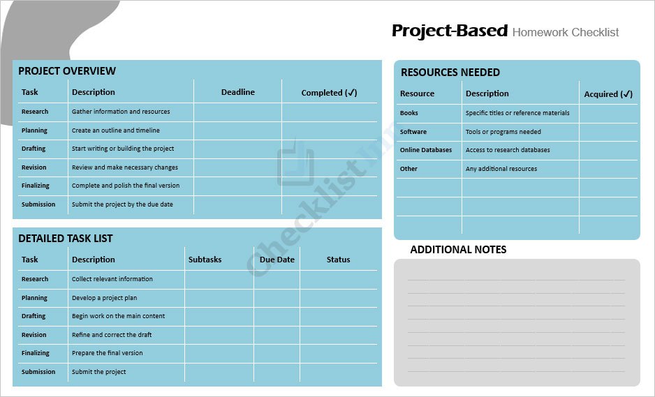 Project-Based Homework Checklist Template