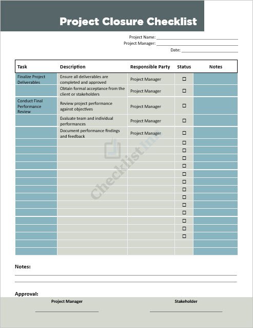 Project Closure Checklist Template