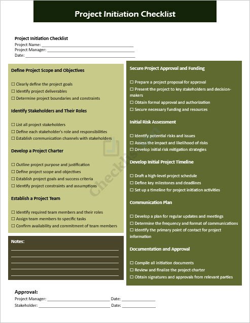 Project Initiation Checklist Template