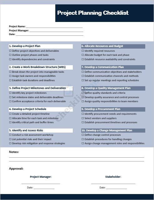 Project Planning Checklist Template