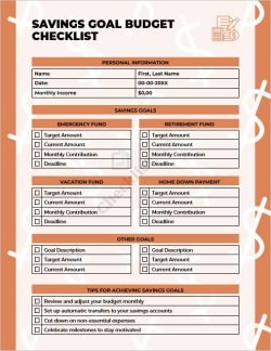 Savings Goal Budget Checklist