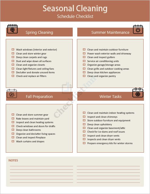 Seasonal Cleaning Schedule Checklist Template