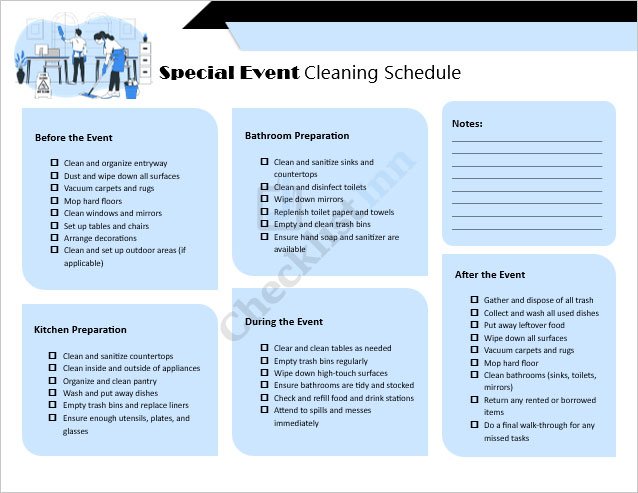 Special Event Cleaning Schedule Checklist