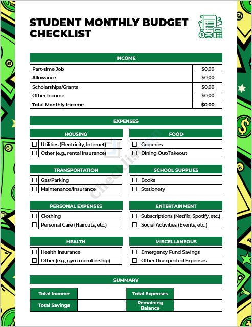 student-monthly-budget-checklist-template