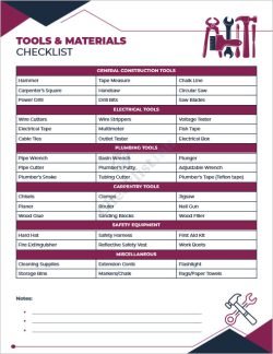 Tools and Materials Checklist