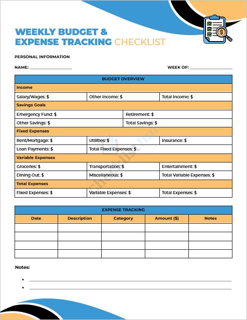 Weekly Budget and Expense Tracking Checklist