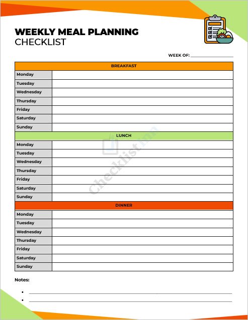 Weekly Meal Planning Checklist