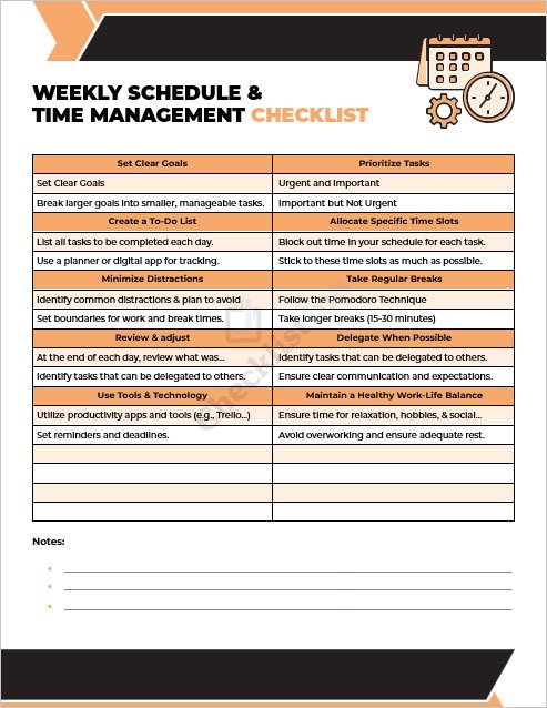 Weekly Schedule and Time Management Checklist