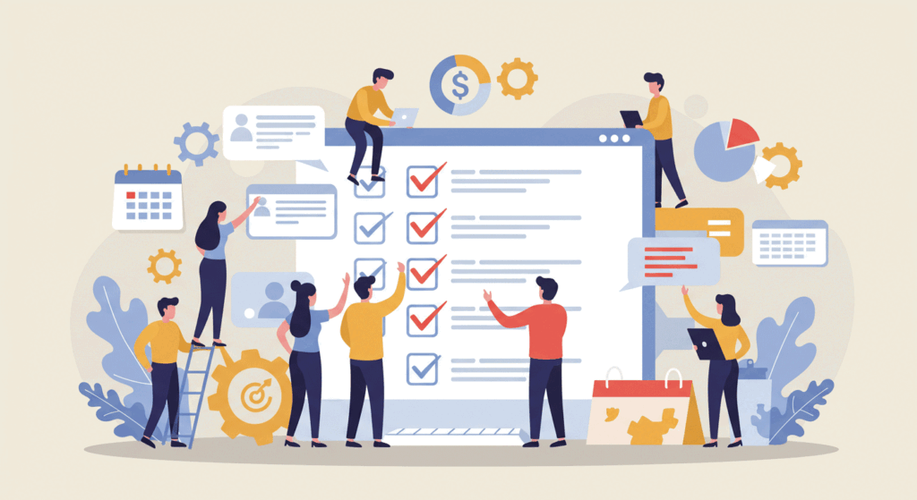 A project team using a digital project management checklist to stay organized and track tasks.