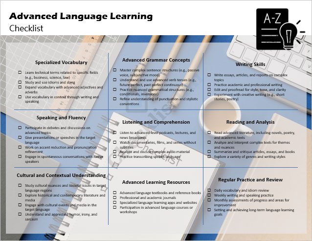 Advanced Language Learning Checklist Template
