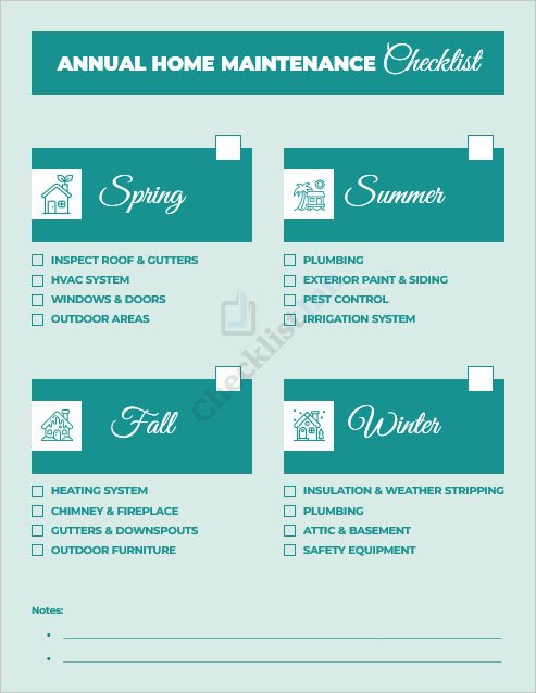 MS Word Annual Home Maintenance Checklist Template