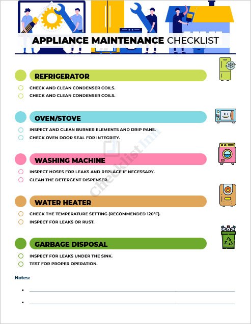 Appliance Maintenance Checklist Template