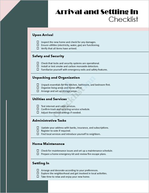 Arrival and Settling In Checklist Template