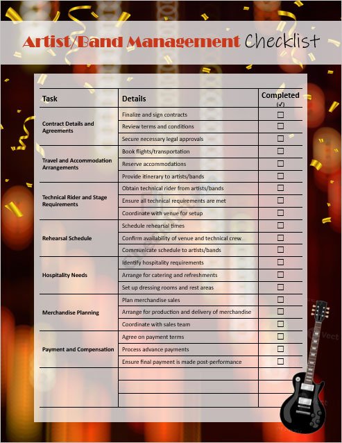 Artist/Band Management Checklist Template