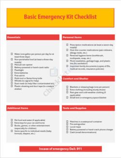 Basic Emergency Kit Checklist Template in MS Word Format