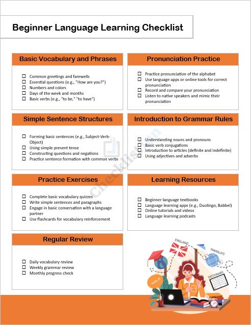 Beginner Language Learning Checklist Template
