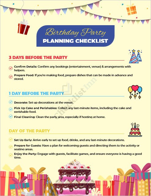 Birthday Party Planning Checklist Template