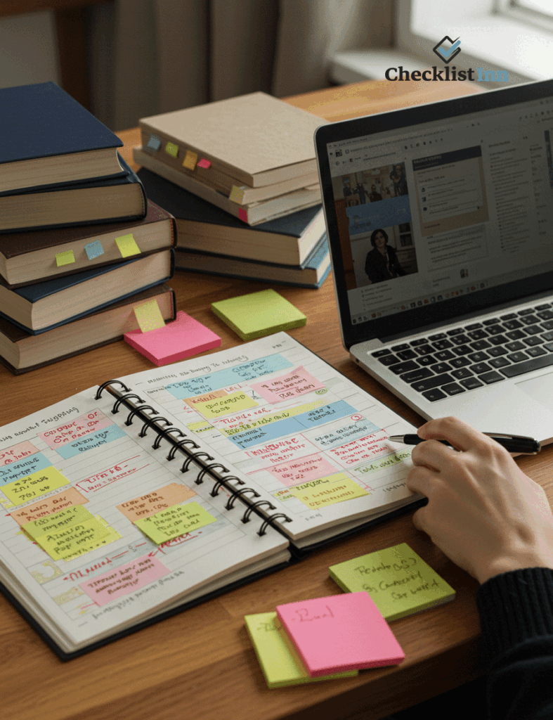 Student at study desk with messy planner and scattered notes, highlighting common study schedule mistakes to avoid
