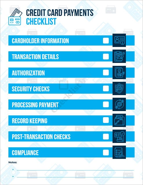 Credit Card Payments Checklist Template