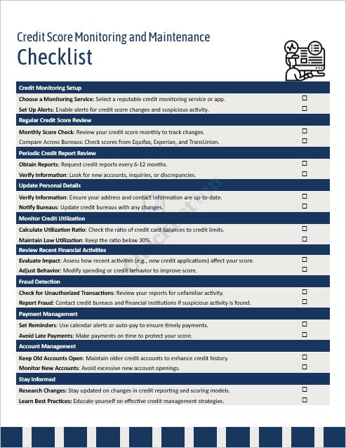 Credit Score Monitoring and Maintenance Checklist Template