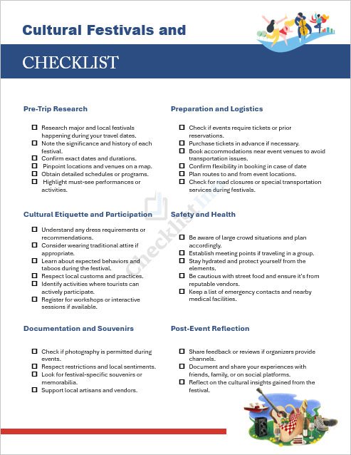Cultural Festivals and Events Checklist Template in MS Word Format