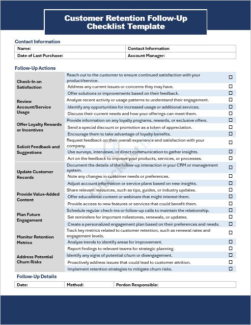 Customer Retention Follow-Up Checklist Template