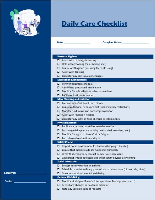 Daily Care Checklist Template for MS Word
