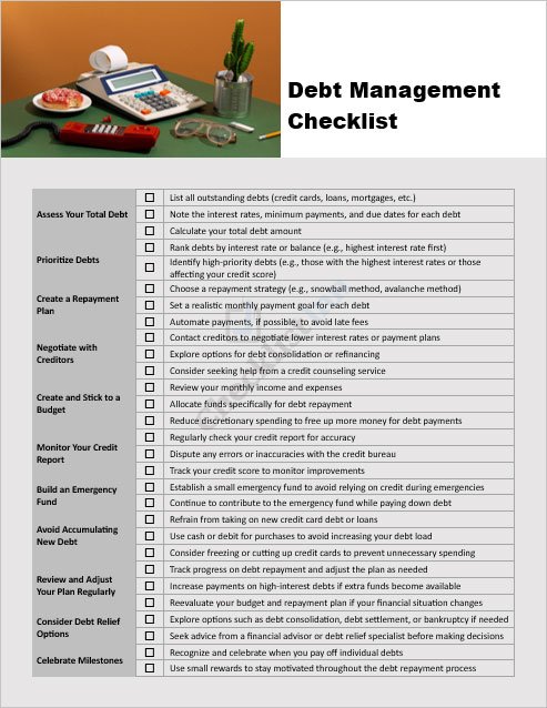 Debt Management Checklist Template