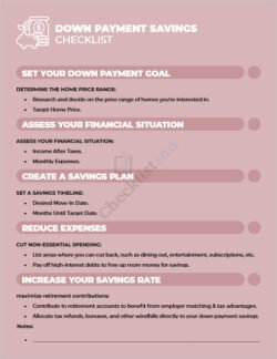 Down Payment Savings Checklist Template in MS Word Format