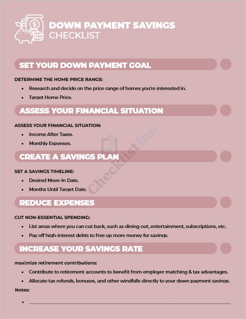 Down Payment Savings Checklist Template in MS Word Format