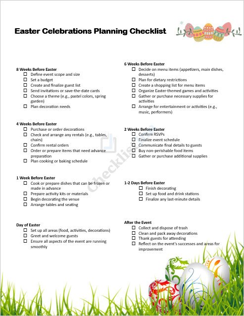Easter Celebrations Planning Checklist Template