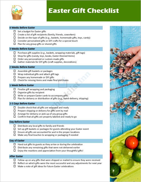 Easter Gift Checklist Template
