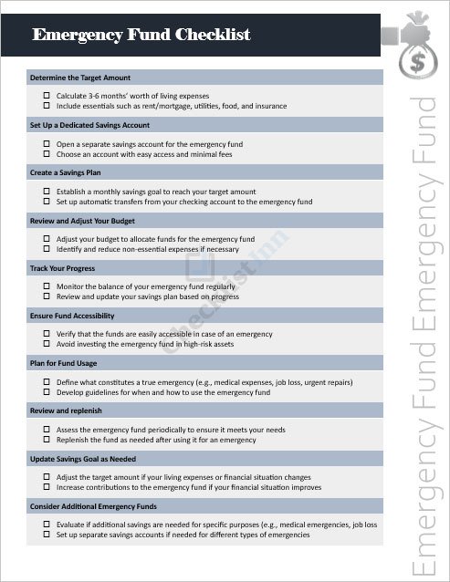 Emergency Fund Checklist Template