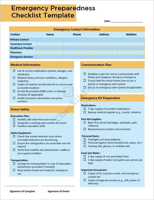 Emergency Preparedness Checklist Template