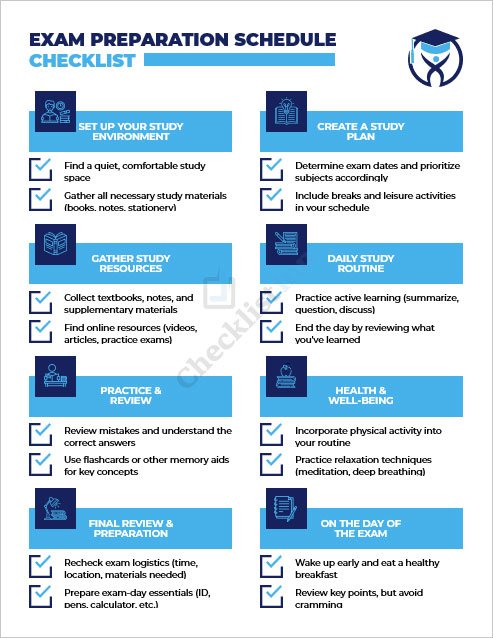 Exam Preparation Schedule Checklist Template