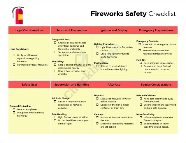 4th of July Fireworks Safety Checklist Template