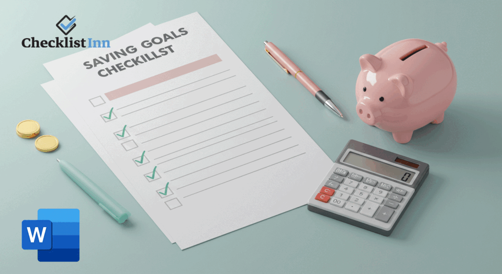 Free savings goals checklists in Word format that can be downloaded, customized, and printed to track financial goals.