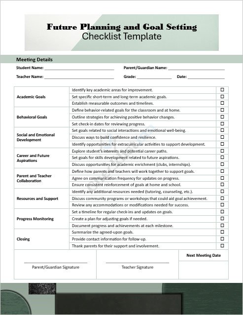 Future Planning and Goal Setting Checklist Template