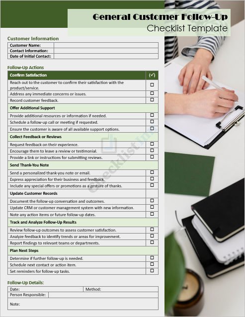 General Customer Follow-Up Checklist Template in MS Word