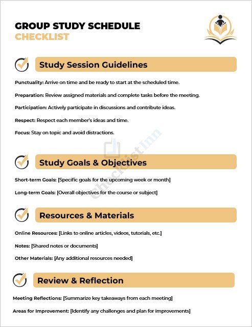 Group Study Schedule Checklist Template