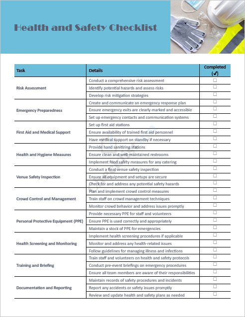 Health and Safety Checklist Template