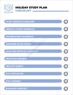 Holiday Study Plan Checklist Template