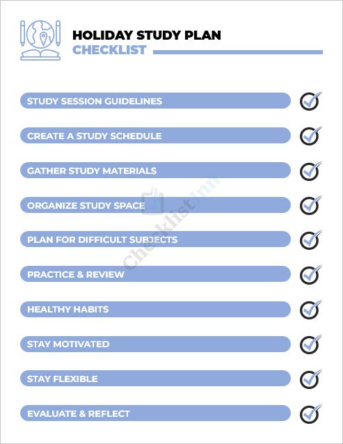 Holiday Study Plan Checklist Template